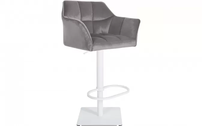 Hoker barowy DAM noga biała siedzisko SZARE aksamitne