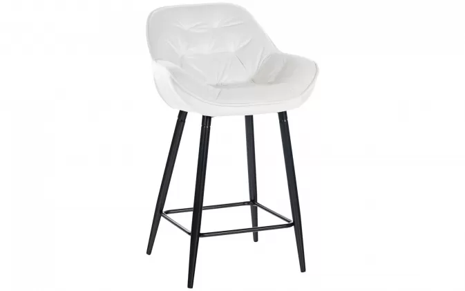 Biały stołek Gibs siedzisko z oparciem pikowane welurowe / nogi metalowe czarne