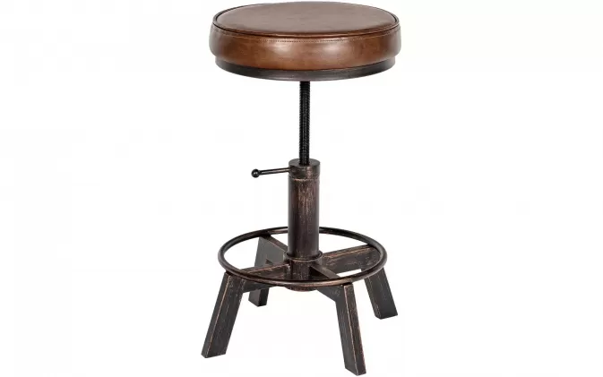 Industrialny stołek barowy kolor brąz DEST regulacja wysoko sci gwint tapicerka ekoskóra