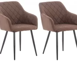 2x Brązowy fotel stołowy SHIL tapicerka pikowana materiałowa / nogi czarne