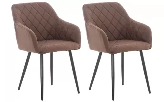 2x Brązowy fotel stołowy SHIL tapicerka pikowana materiałowa / nogi czarne