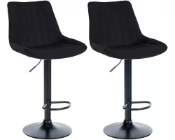 2x Hoker barowy TONI siedzenie materiał CZARNY pionowe pikowanie / noga czarna