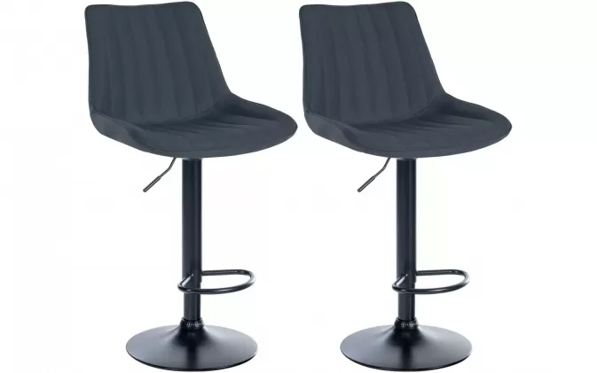 2x Hoker barowy TONI siedzenie materiał GRAFITOWY pionowe pikowanie / noga czarna