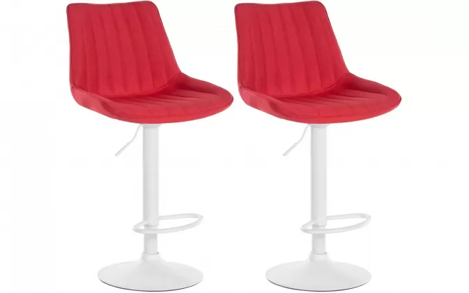 2x Hoker barowy TONI siedzenie materiał CZERWONY pionowe pikowanie / noga biała