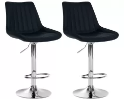 2x Hoker barowy TONI siedzenie ekoskóra CZARNA pionowe pikowanie / noga chrom