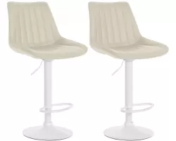 2x Hoker barowy TONI siedzenie ekoskóra KREMOWA pionowe pikowanie / noga biała