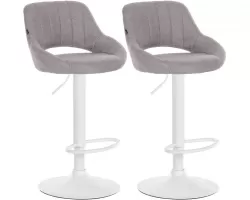 2x Hoker barowy MILET siedzenie oparcie materiał SZARY / noga biała