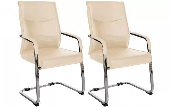 2x Krzesło konferencyjne płozy z wysokim oparciem HOB KREMOWA tapicerka ekoskóra