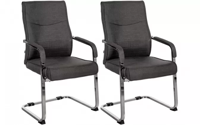 2x Krzesło konferencyjne płozy z wysokim oparciem HOB czarna tapicerka materiałowa