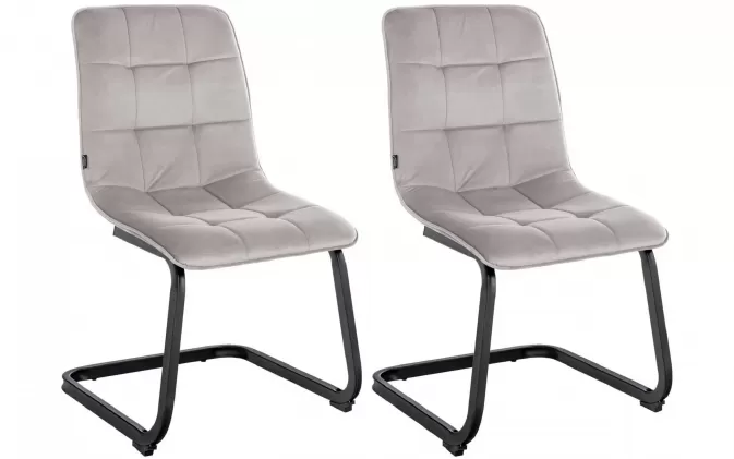 2x SZARE Krzesło do jadalni VER na czarnych płozach siedzisko pikowane welurowe