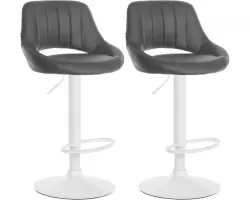 2x Hoker barowy MILET siedzenie oparcie ekoskóra SZARA / noga biała