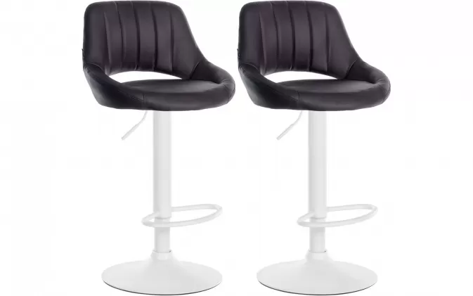 2x Hoker barowy MILET siedzenie oparcie ekoskóra BRĄZOWA / noga biała