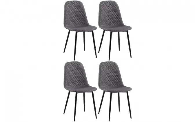 4x Krzesło do jadalni GIVE siedzisko pikowane materiał GRAFITOWY / nogi czarne