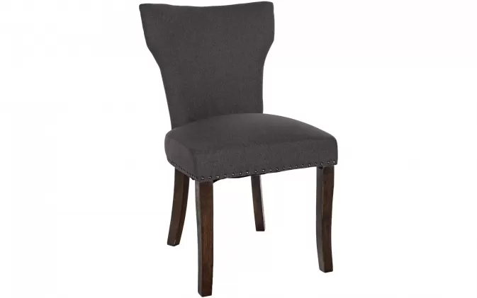 GRAFITOWE krzesło stołowe ZAD siedzisko tapicerowane materiał / nogi drewno ciemnobrązowe