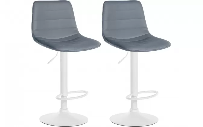 2x Hoker barowy LEX siedzenie oparcie ekoskóra SZARA / noga biała