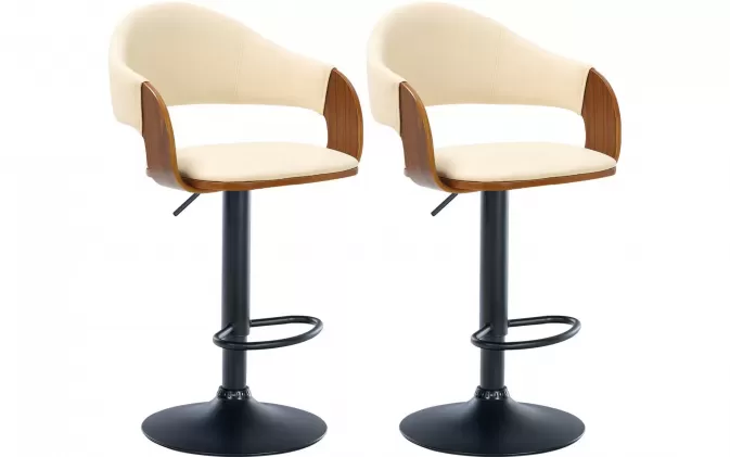 2x Hoker barowy NIL siedzisko gięte drewno orzech / kremowa tapicerka ekoskóra