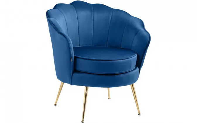 Niebieski fotel do jadalni i salonu ROSI tapicerka welurowa / nogi złote