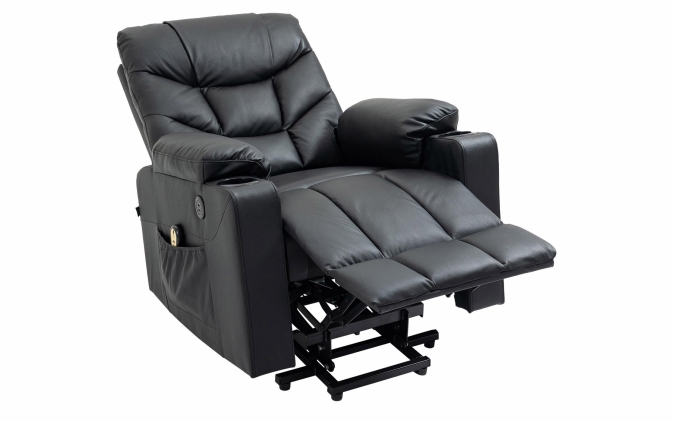 Czarny fotel relaksacyjny ANDOVER podnoszony skóra prawdziwa