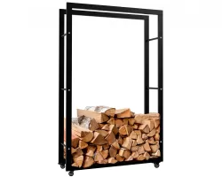 Stojak na kólkach na drewno kominkowe czarny stal KER 25x80x125 cm