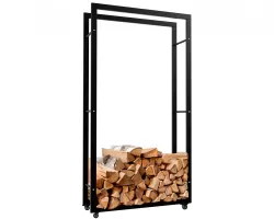 Stojak na kólkach na drewno kominkowe czarny stal KER 25x80x150 cm