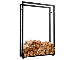 Stojak na kólkach na drewno kominkowe czarny stal KER Stojak z kólkami 25x100x150 cm