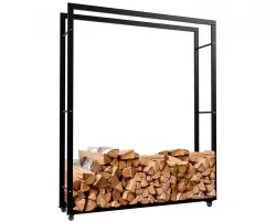 Stojak na kólkach na drewno kominkowe czarny stal KER 25x125x150 cm