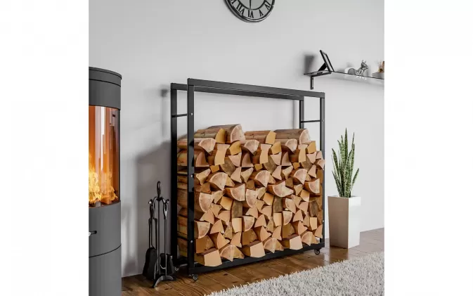 Stojak na kólkach na drewno kominkowe czarny stal KER 25x150x150 cm