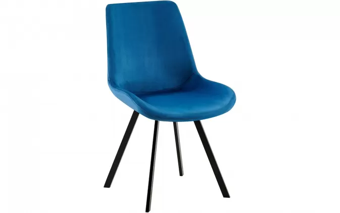 Niebieskie krzesło do jadalni LEWE obrotowe tapicerka welurowa / nogi czarne