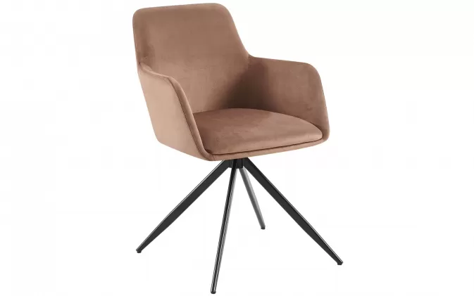 Brązowy obrotowy fotel jadalniany OLE tapicerka materiałowa nogi czarne