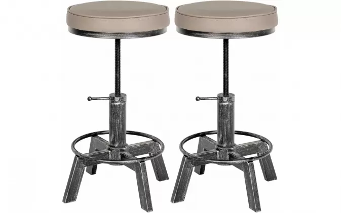 2x Industrialny stołek barowy kolor srebrny antyczny DEST regulacja wysoko sci gwint tapicerka ekoskóra