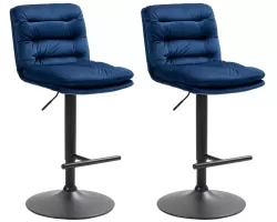 2x Hoker barowy DAMAR siedzenie zamszowe NIEBIESKIE obrotowy noga czarna