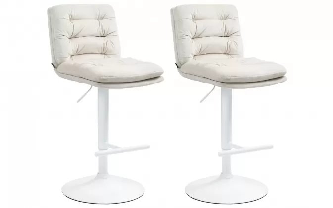 2x Hoker barowy DAMAR siedzenie zamszowe KREMOWE obrotowy noga biała