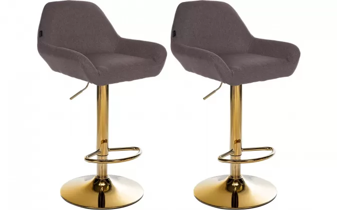2x Hoker barowy BRE noga ZŁOTA siedzisko materiałowe BRĄZOWE materiał