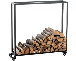 Czarny stojak na drewno kominkowe na kółkach 25x100x100 cm