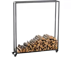 Czarny stojak na drewno kominkowe na kółkach 25x100x150 cm