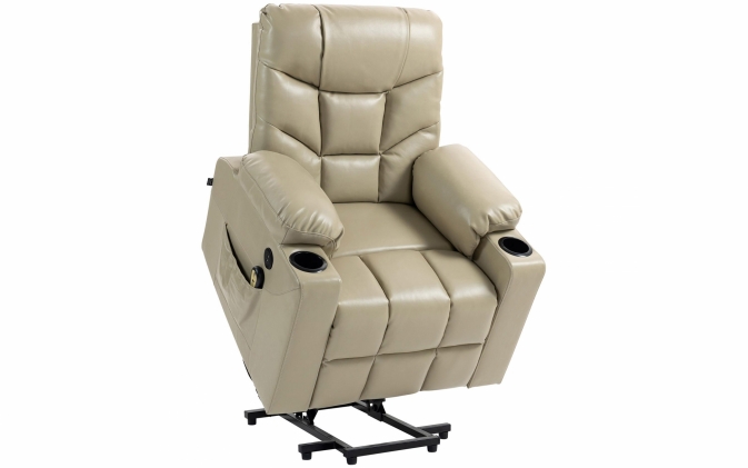 Kremowy fotel relaksacyjny ANDOVER podnoszony Ekoskóra