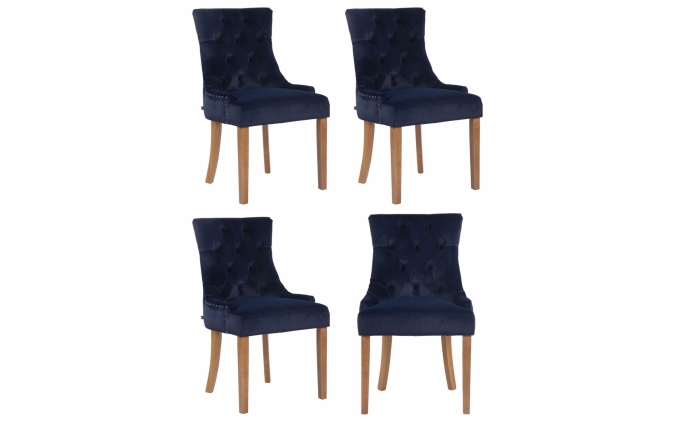 Tapicerowane krzesło ABER do jadalni nogi jasne drewno tapicerka welurowa GRANATOWA