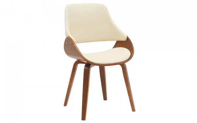 Krzesło do jadalni VANG gięte drewno kolor orzech / siedzisko ekoskóra KREMOWE