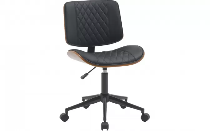 Krzesło biurowe na kółkach PLO gięte drewno ORZECH tapicerka ekoskóra CZARNA