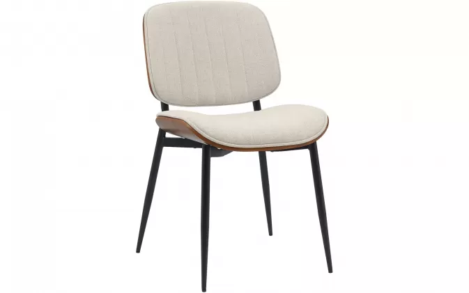 Krzesło do jadalni konferencyjne TIFF siedzenie gięte drewno orzech / siedzisko materiałowe kremowe / nogi czarne