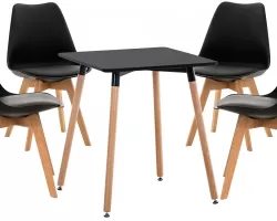 CZARNY komplet stołowy kuchenny LIBO 60x60 z 4 krzesłami 