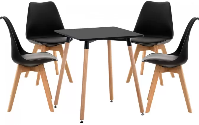 CZARNY komplet stołowy kuchenny LIBO 60x60 z 4 krzesłami