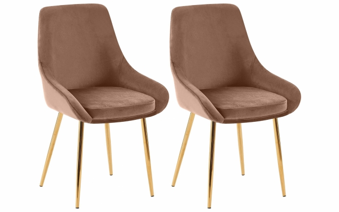 Krzesło jadalniane ELMI siedzisko wysokie welurowe BRĄZOWE / nogi złote