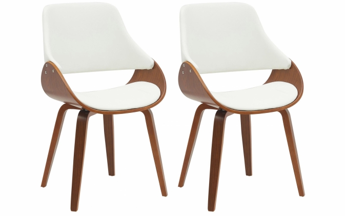 Krzesło do jadalni VANG gięte drewno kolor orzech / siedzisko ekoskóra BIAŁA