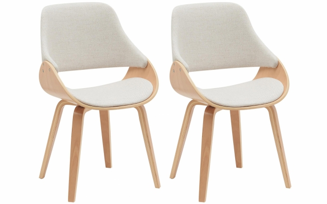 Krzesło do jadalni VANG gięte drewno kolor naturalny / siedzisko materiałowe KREMOWE