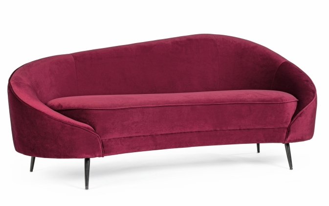 Bordowa Sofa SERAPHIN Bizzotto 2-osobowa – welurowa, nowoczesny design, drewno i stal