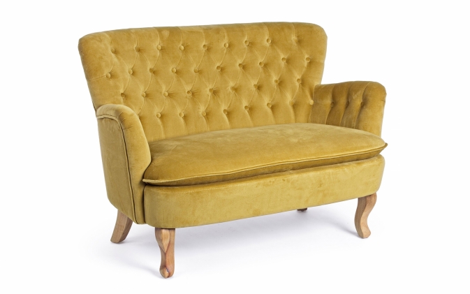 Sofa ORLINS 2-osobowa Bizzotto w kolorze musztardowym