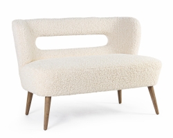 Kremowa sofa CORTINA Bizzotto 2-osobowa – tapicerowana, efekt wełny, drewno naturalne
