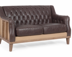Ciemnobrązowa sofa RAYMOND 2-osobowa Bizzotto – elegancka tapicerka, drewno jesionowe, styl vintage