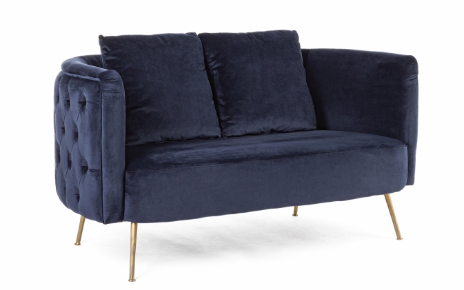 Granatowa sofa TENBURY 2-os Bizzotto – elegancka tapicerka, nogi ze stali nierdzewnej